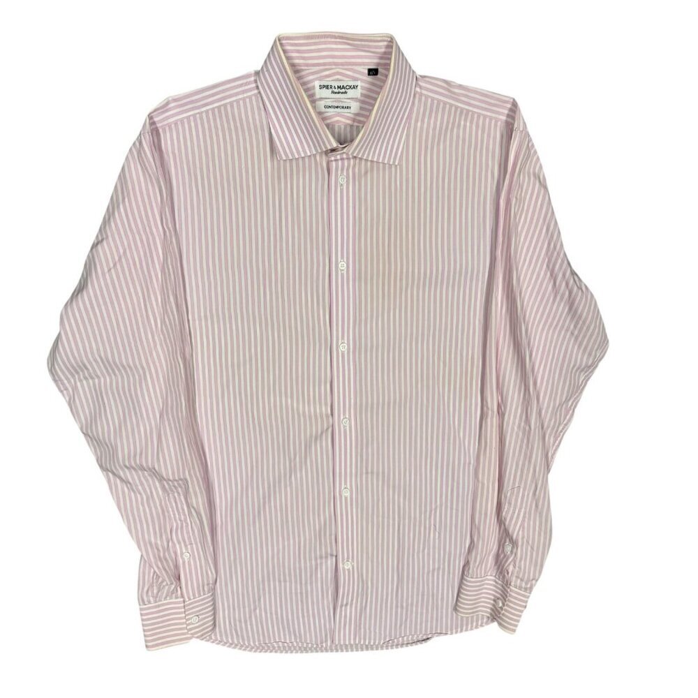 Spier & Mackay Handmade Dress Shirt Pink Striped Long Sleeve 42 16 1/2 Large